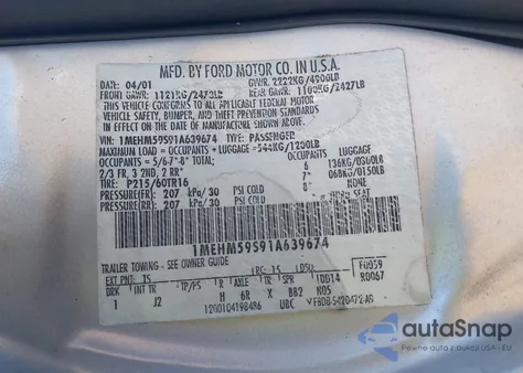 2001 Mercury Sable Ls Premium from USA, damaged, VIN 1MEHM59S91A639674